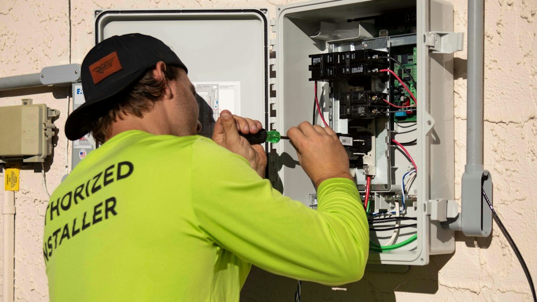 Électricien câblant un coffret électrique CONTRELEC